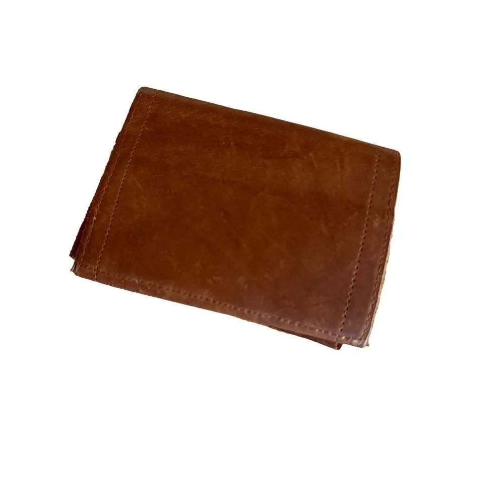 Trifold Wallet Brown Leather Minimalist Rugged ID‎ Window Card Slots